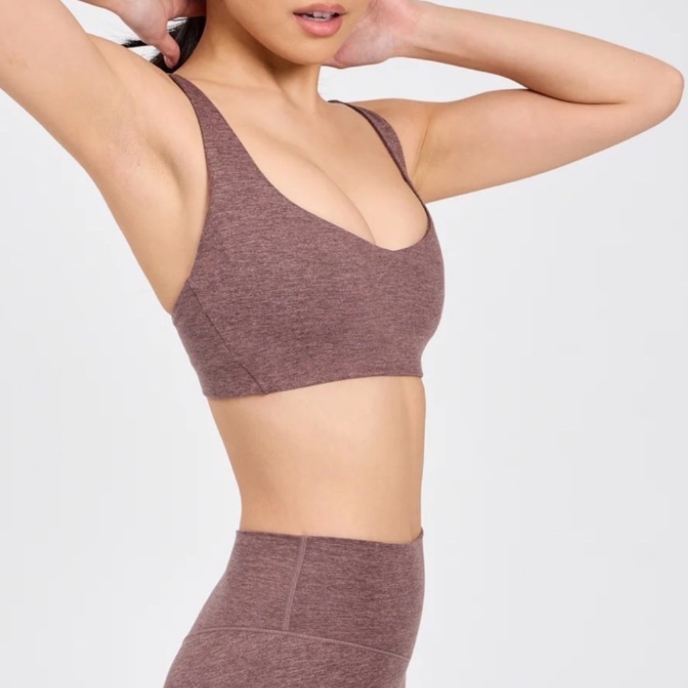 Buffbunny Collection Dream Heathered Sports Bra Mocha Berry L adjustable straps - Picture 6 of 11